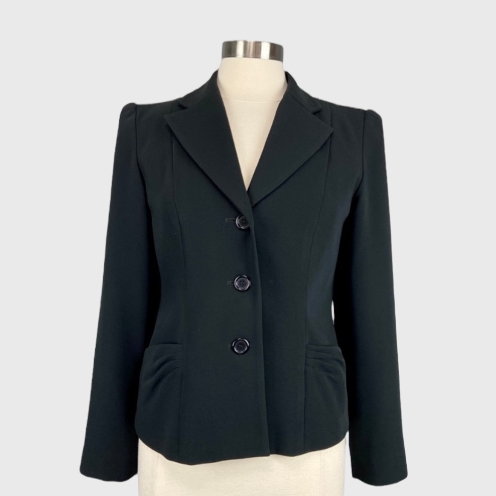 Louben Womens Black Button Front Blazer Suit Jacket Career size 2